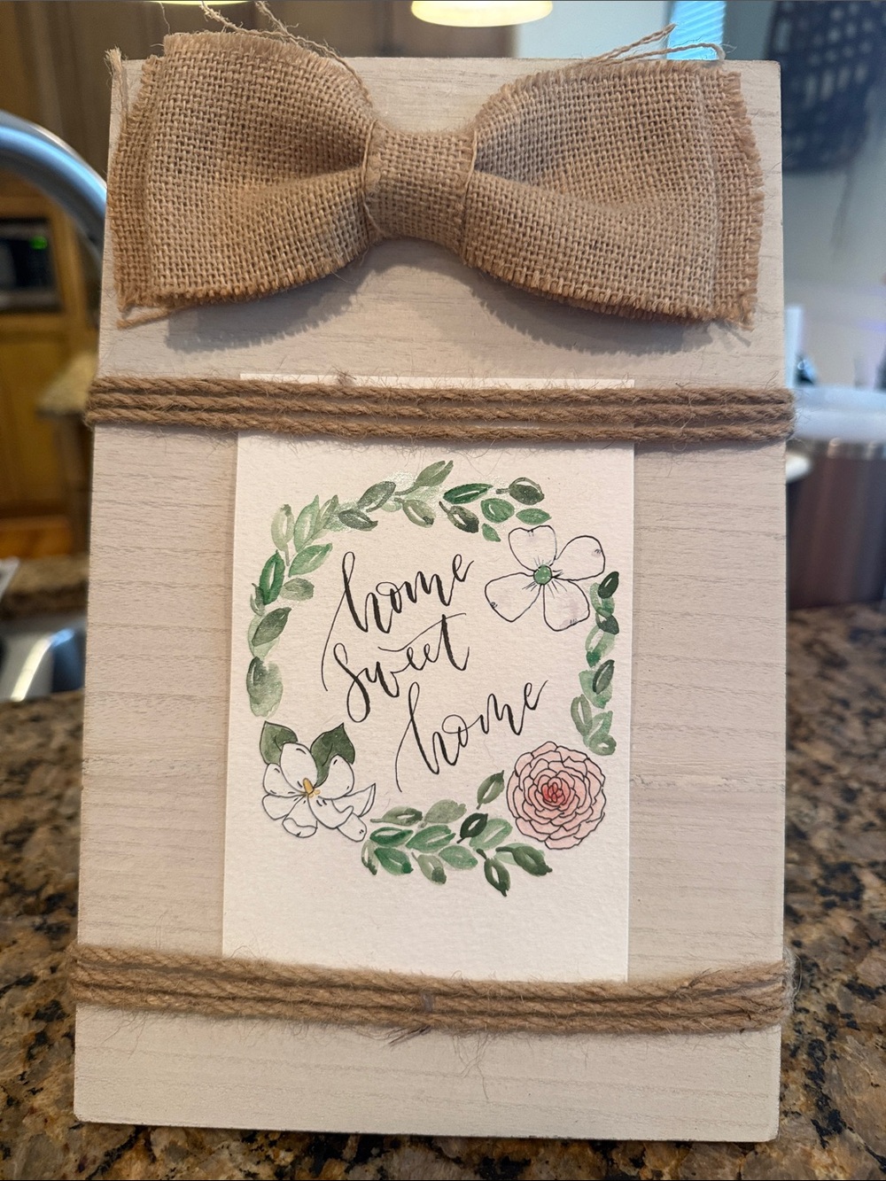 Rustic 'Home Sweet Home' Wood Plaque with Burlap Bow - Neutral